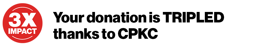 A banner with a "3x" button that reads, "Your donations is TRIPLED thanks to CPKC"
